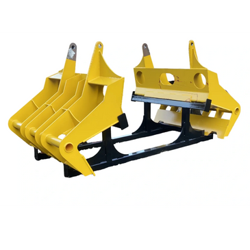 Yellow and black heavy-duty metal lifting attachment.