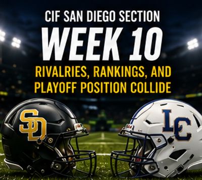 CIF San Diego Week 10 football rivalry poster with helmets.