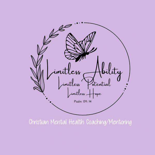 Logo with butterfly and text about limitless ability and hope for Christian mental health coaching.