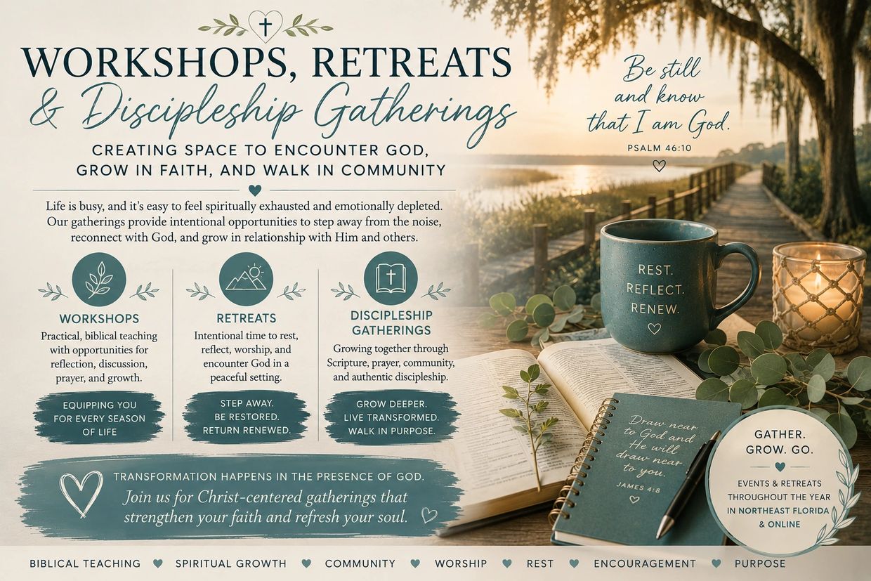 Workshops, retreats, and discipleship gatherings to grow faith and community.