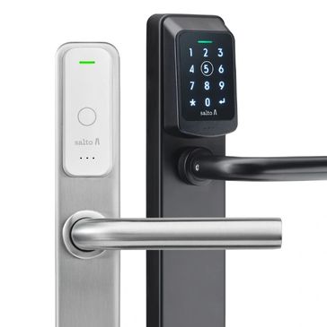 2 smart door locks. One is designed for opening with a phone and the other uses a PIN code. 