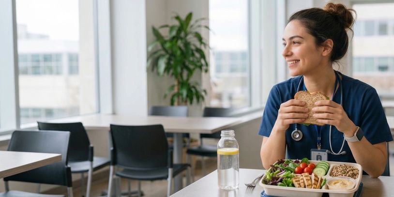nurse eating a healthy lunch 