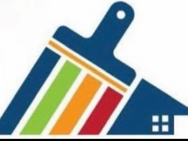 Logo of a paintbrush with colorful stripes next to a house silhouette.