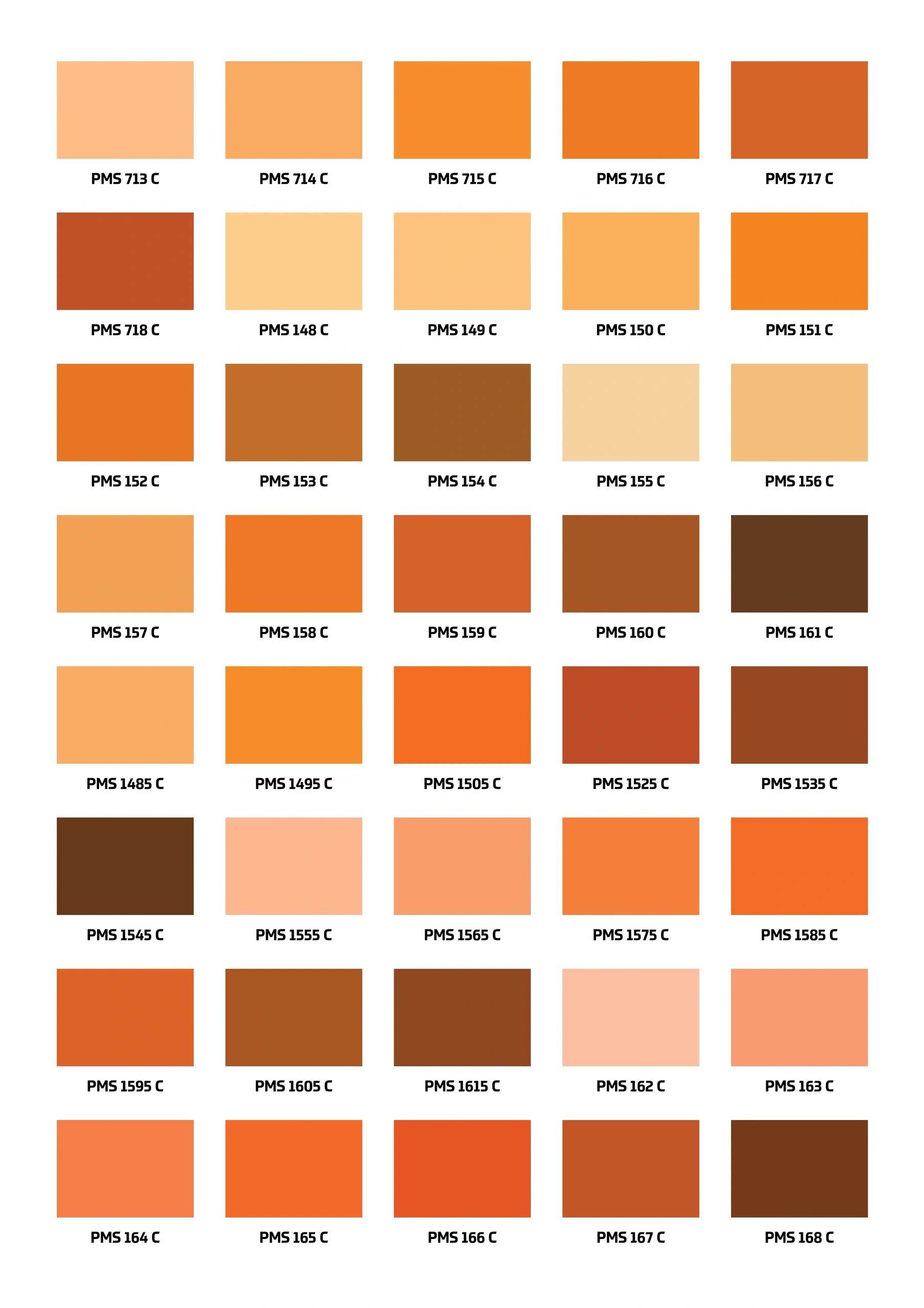 PMS color swatches ranging from light peach to deep brown shades.