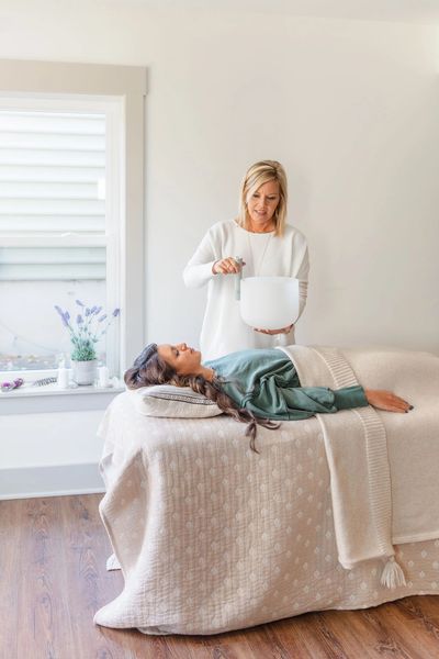 One-to-one Trimatri Reiki™ session with Gina supporting relaxation.