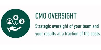 Graphic of open hand with a person, gear, and money symbol above it and the words CMO oversight.