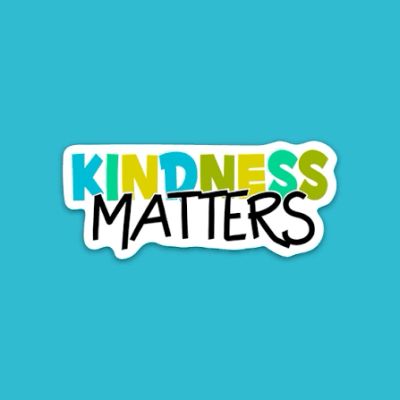 Kindness matters colorful sticker on blue background.