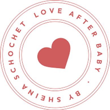 Logo with a heart and circular text about love after baby by Sheina Schochet.