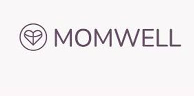Logo of MOMWELL with a heart-shaped leaf design.