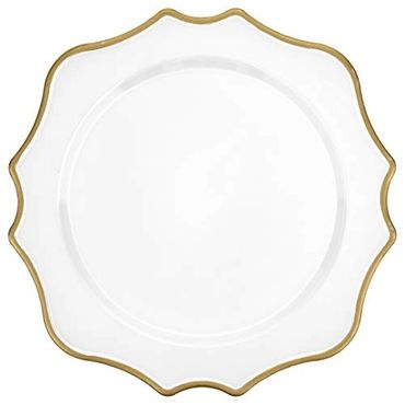 GOLD RIM WHITE PETAL CHARGER PLATE