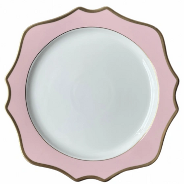 GOLD TRIM PINK AND WHITE ACRYLIC CHARGER PLATE 