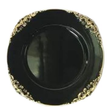 GOLD TRIM BLACK ACRYLIC BAROQUE CHARGER PLATE 