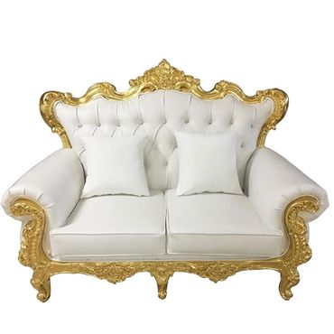 GOLD TRIM WHITE BAROQUE LOVE SEAT