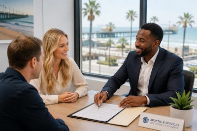 Couple consulting with a professional at Apostille Services.