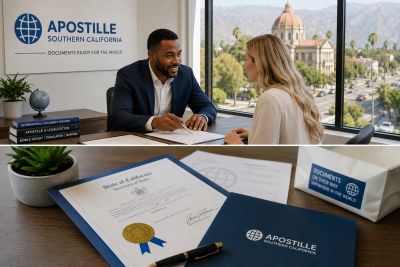 A business meeting at Apostille Southern California office.