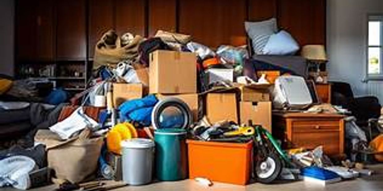 Room cluttered with boxes and miscellaneous items.