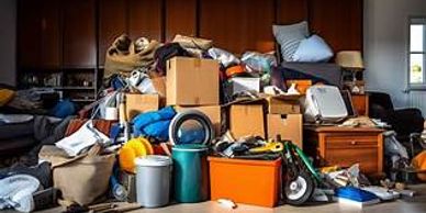 Large pile of assorted household items and boxes.
