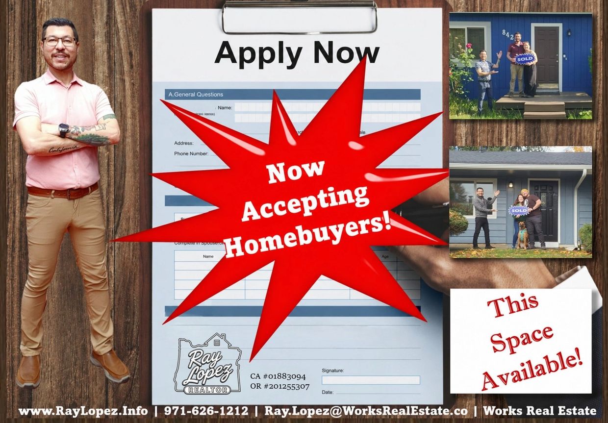 Real estate agent advertisement accepting homebuyers now.