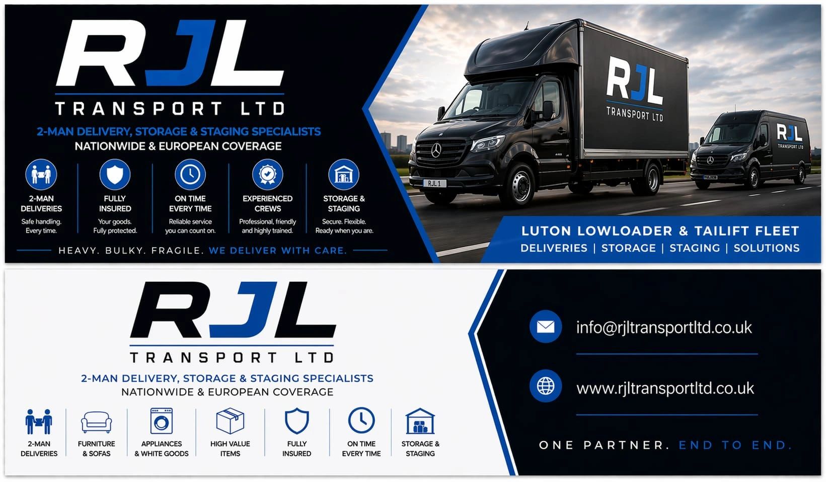 RJ Transport Ltd offers expert 2-man delivery, storage, and staging services with nationwide coverage.
