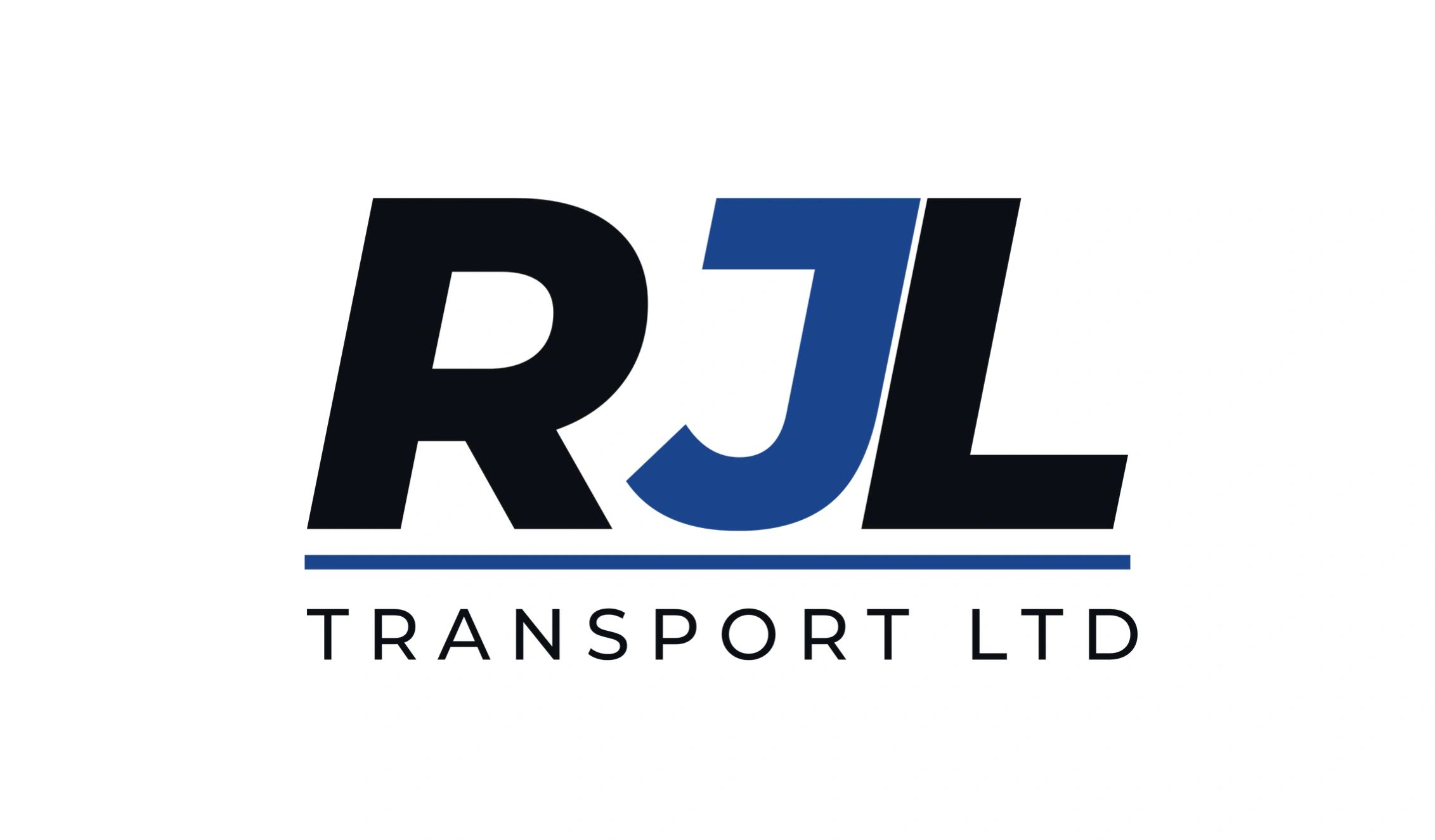 Logo of RJL Transport Ltd with bold letters and a blue underline.