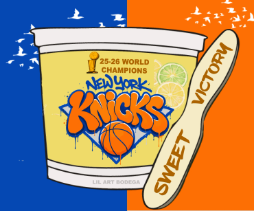 New York Knicks-themed sweet victory ice cream cup.