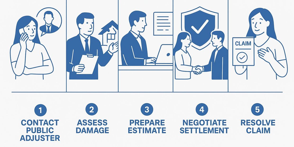 Step-by-step claim process for hiring a public adjuster.