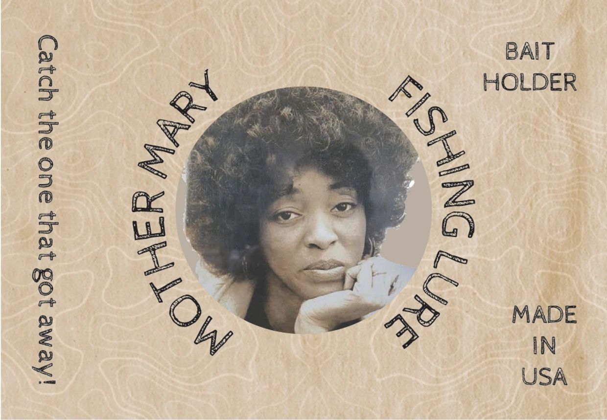 Vintage fishing lure packaging featuring a woman's portrait and playful text.