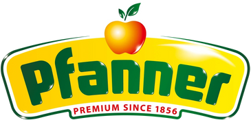 Pfanner logo with an apple icon and slogan since 1856.
