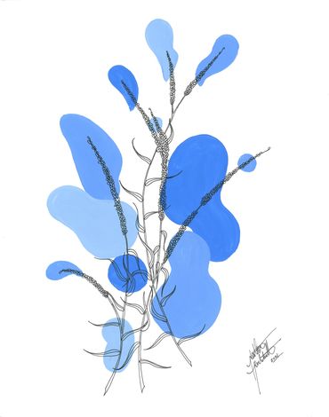 minimal-abstract-mixed-media-flower-illustration-detailed-drawing-lavender-violet-purple-color