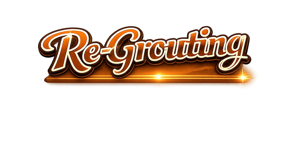 Elegant glowing text reading 'Re-Grouting' with a warm golden hue.