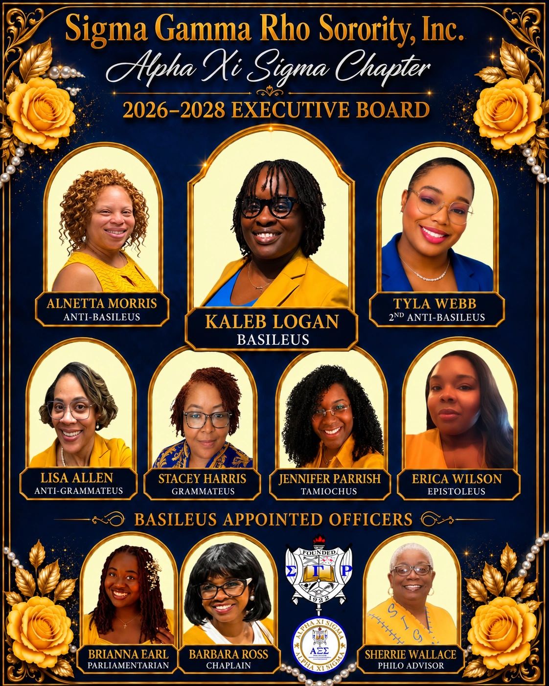 Sigma Gamma Rho Sorority, Inc. Alpha Xi Sigma Chapter 2026-2028 Executive Board.