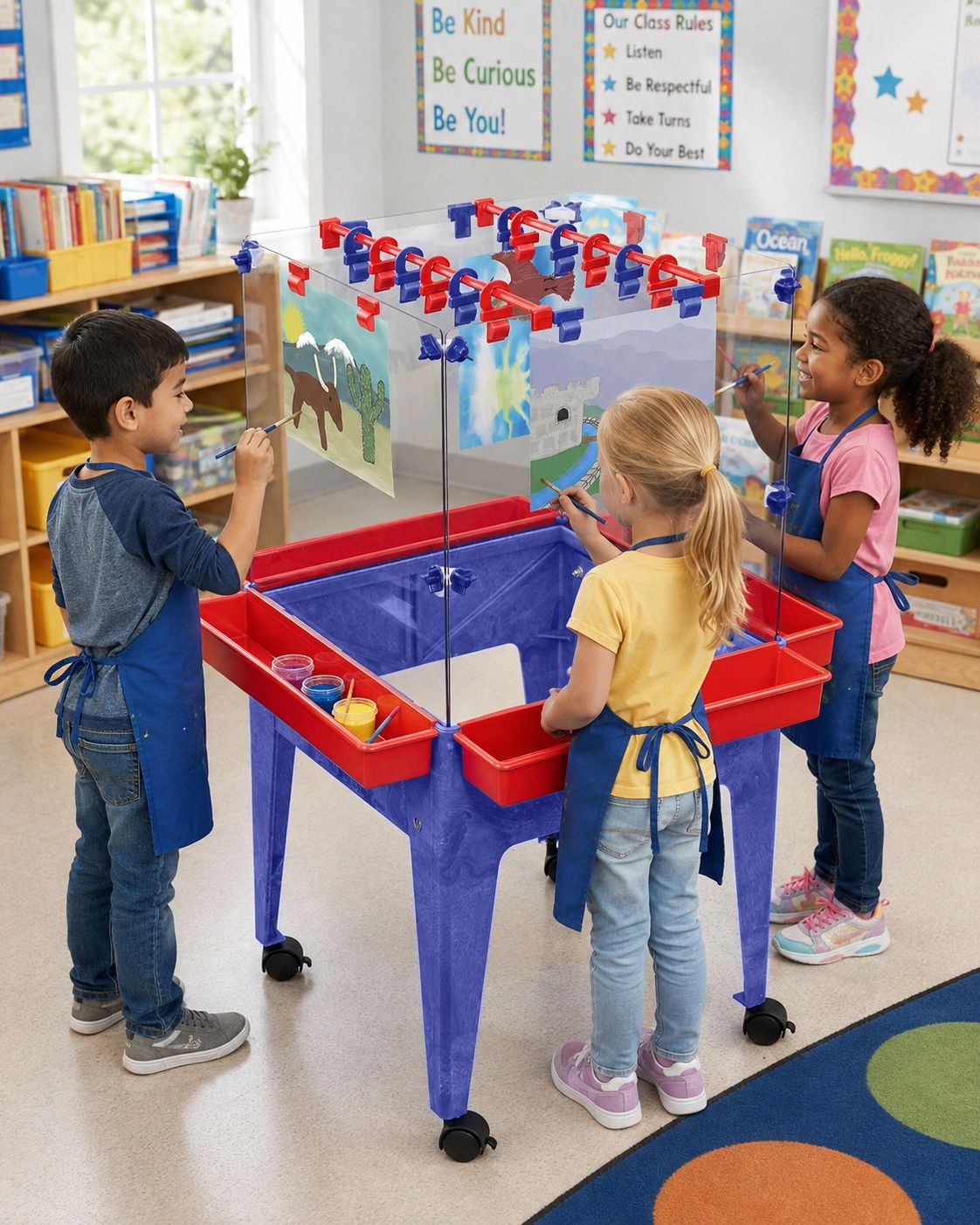 S13824 Youth 4 Station Space Saver Easel — Mobile Indoor/Outdoor
