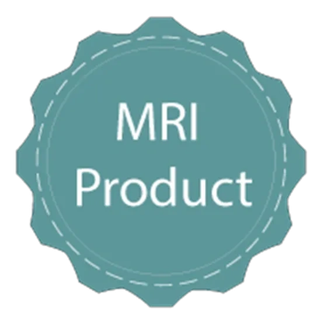 A teal badge labeled 'MRI Product' with a scalloped edge design.