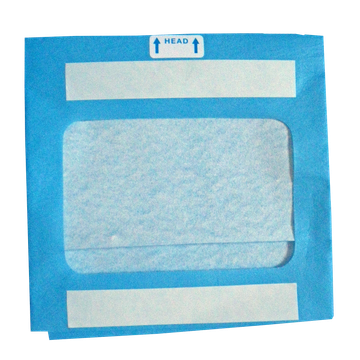 Blue medical dressing with transparent window and "HEAD" label.