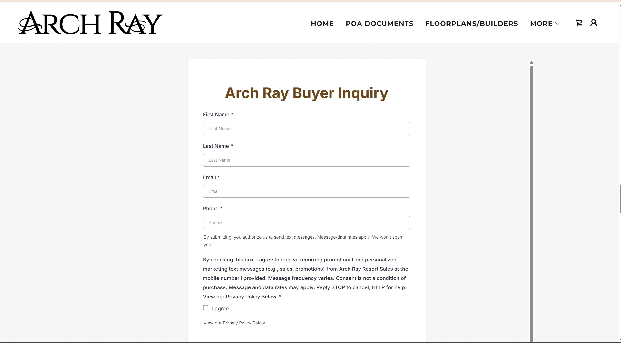 Arch Ray Buyer Inquiry form for collecting personal and contact information.