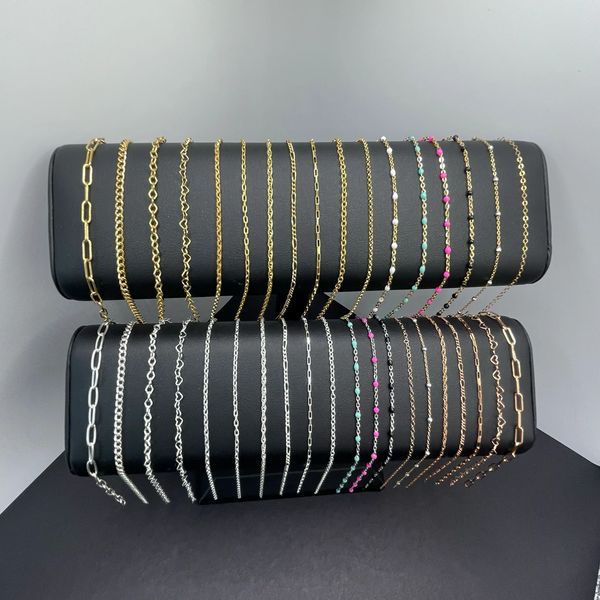 Permanent jewelry chain options display, a fun thing to do in Savannah for visitors and locals.