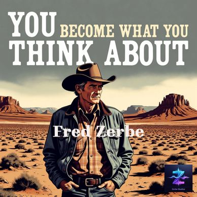 Cowboy with motivational quote in desert landscape.