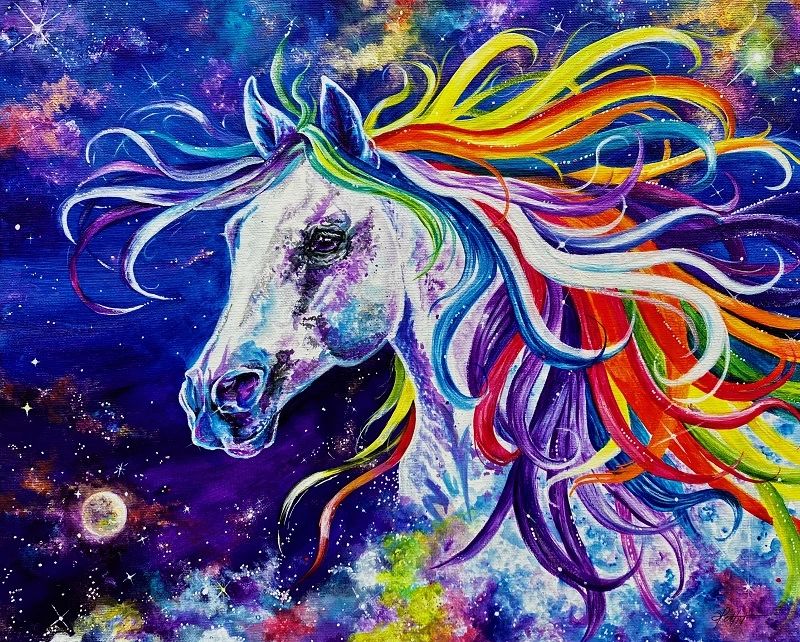 Cosmic Dreamer Prophetic Horse in acrylics. Artist - Susan Pettit