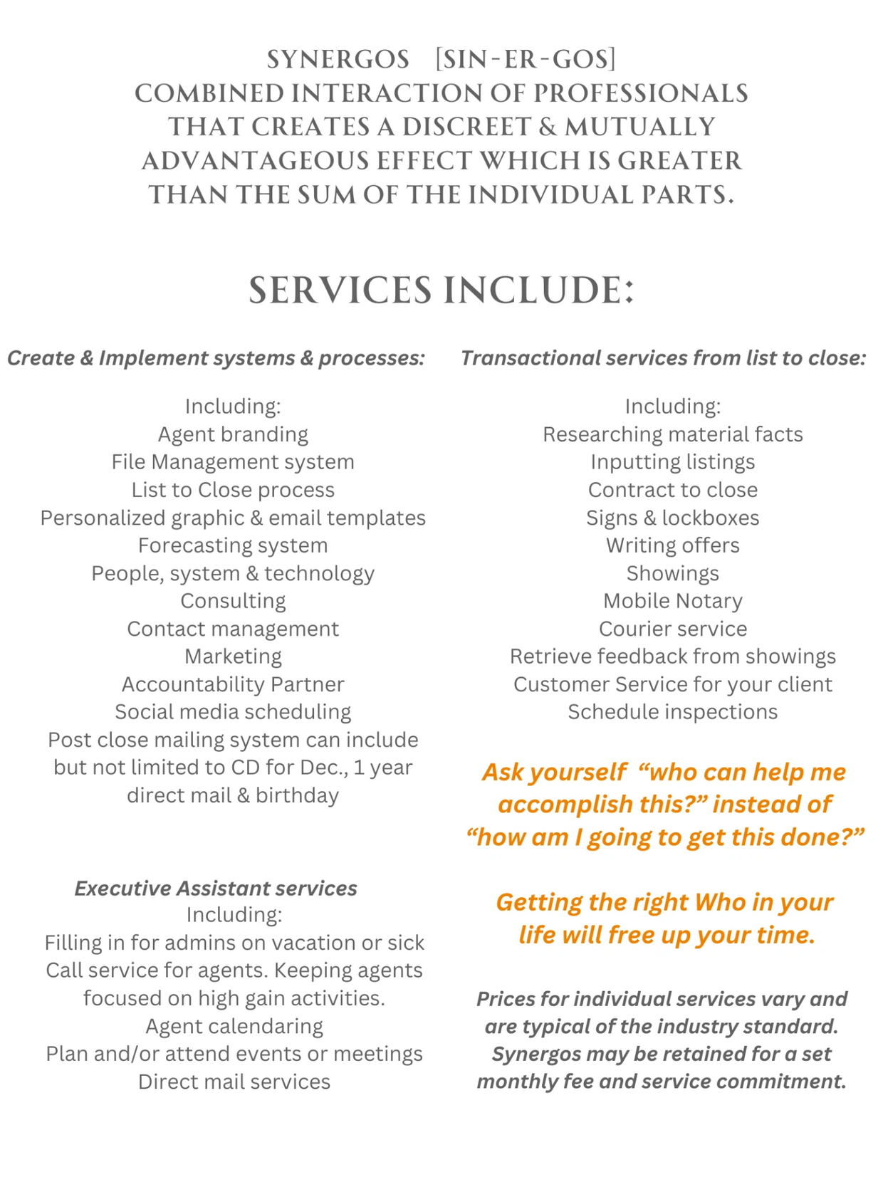 Our services include