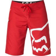 Red Fox Racing boardshorts with a large white fox head logo.