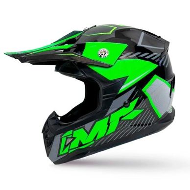 Black and green motocross helmet with bold design and visor.