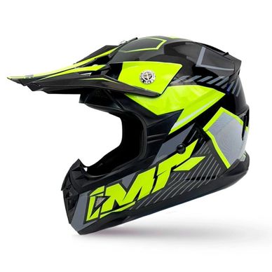 Sleek black and neon yellow motocross helmet with aerodynamic design.