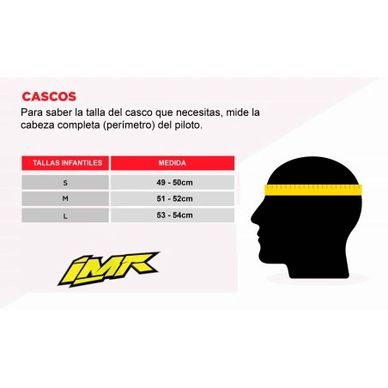 Guide to measure head circumference for helmet sizes S, M, L in children.