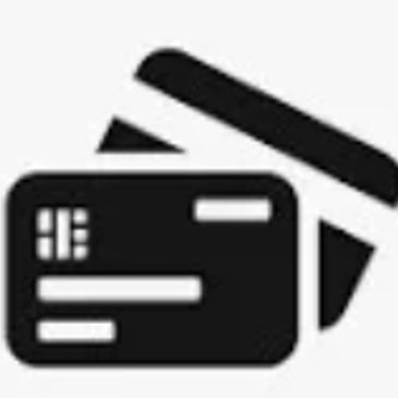 Black and white icon of two credit cards, one slightly behind the other.