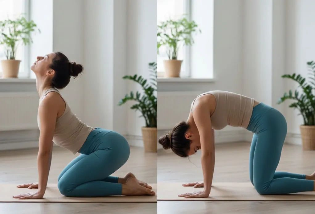 woman in a cat cow pose