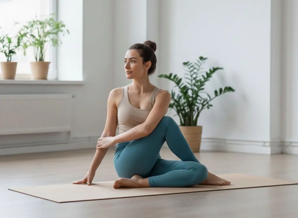 woman in a seated spinal twist