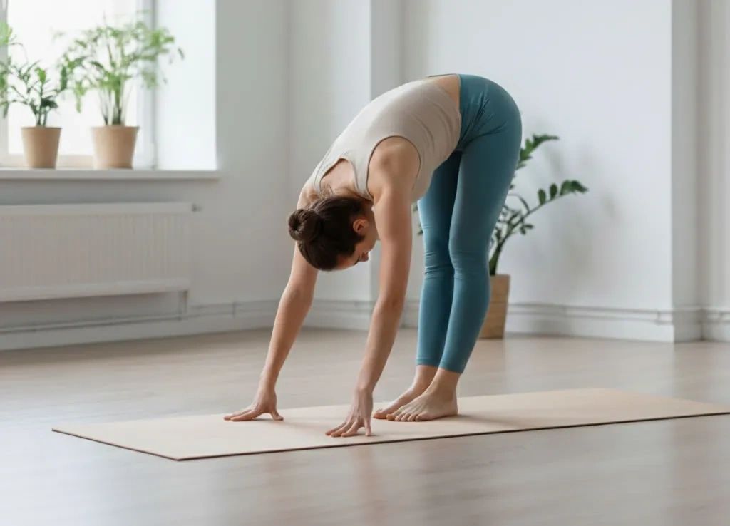 woman in a standing forward fold
