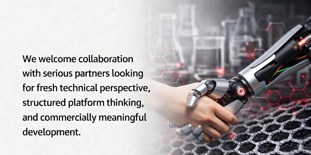 Human and robot hands shaking, symbolizing collaboration between technology and people.