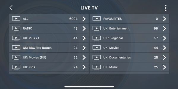 Live TV Categories