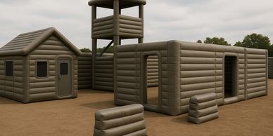 Inflatable military-style training structures designed for rapid deployment.